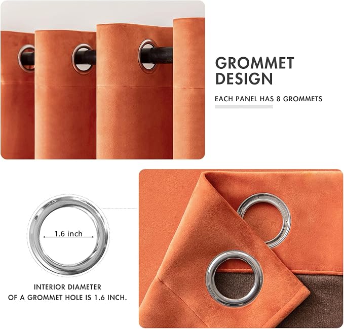 MIULEE Fall Orange Velvet Curtains Terracotta 52 x 108 Inch Length Set of 2 | - Image 2