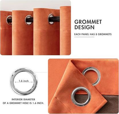 MIULEE Fall Orange Velvet Curtains Terracotta 52 x 84 Inch Length Set of 2 | - Image 2