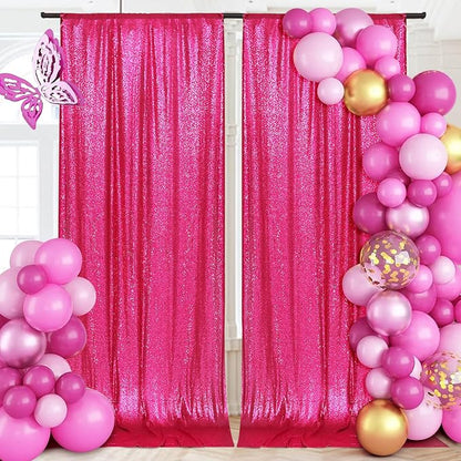 PartyDelight Hot Pink Sequin Backdrop Curtains 5x10ft 2 Panels | Sparkly 3mm - Image 6