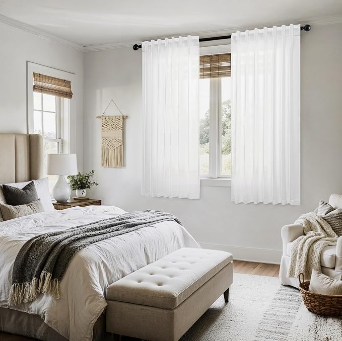 MIULEE White Linen Curtains Short 63 Inch Long 2 Panels - Image 6