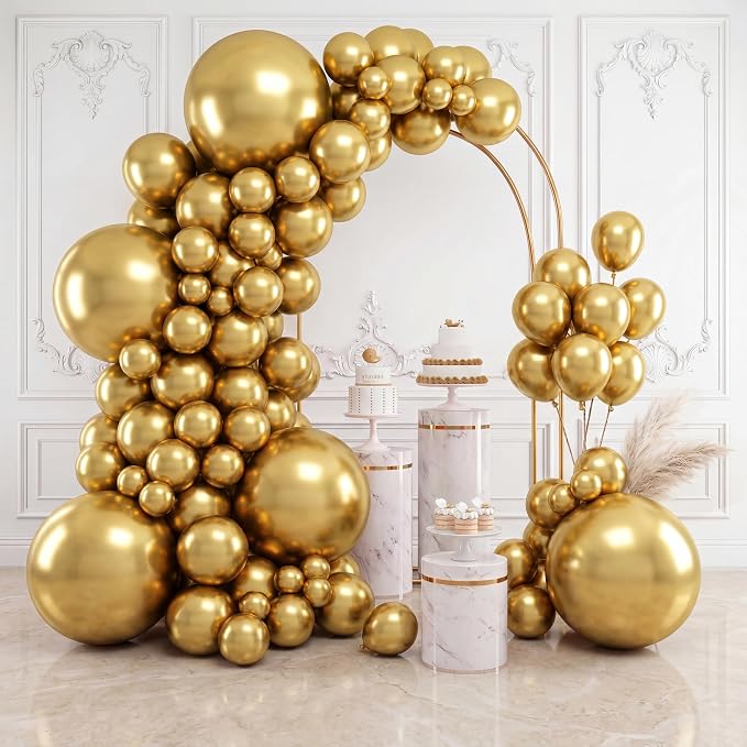 RUBFAC Balloons Metallic Gold Balloon Arch Different Sizes 154pcs | Balloon by RUBFAC