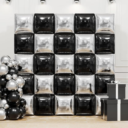 Black and Silver Double Sided Square Foil Balloons Wall, 19 Inches Chrome by FEYG