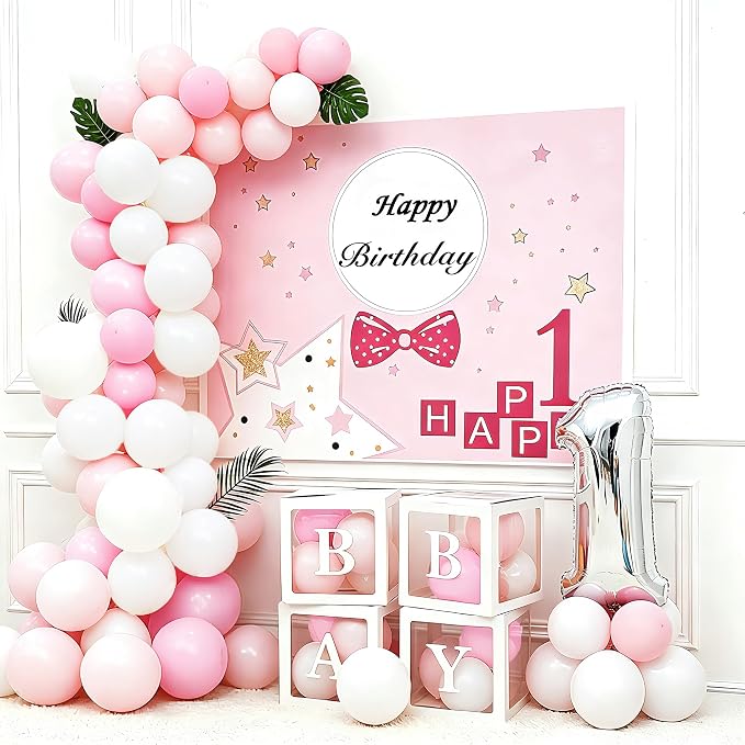 100pcs Pink and White Balloons 12 Inch w/Ribbon Party Decorations | Pink and - Image 4