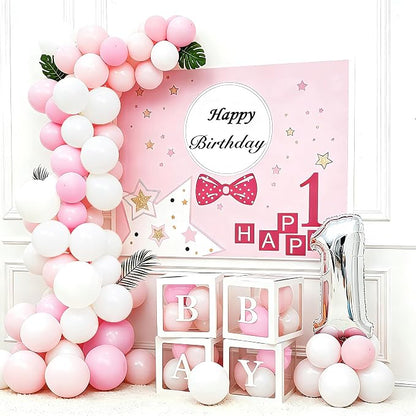 100pcs Pink and White Balloons 12 Inch w/Ribbon Party Decorations | Pink and - Image 4