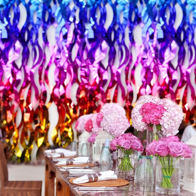 Shiny Rainbow Foil Fringe Curtain Wavy Rainbow Tinsel Streamer Backdrop - Image 9