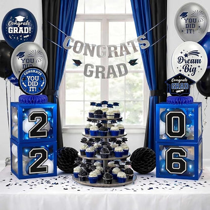 Graduation Decorations 2026 Navy Blue and Gold Balloon Boxes and Arch Garland - Image 9
