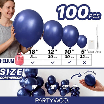 PartyWoo Navy Blue Balloons 100pcs Dark Blue Color 18 12 10 5 Inch | Balloons - Image 6