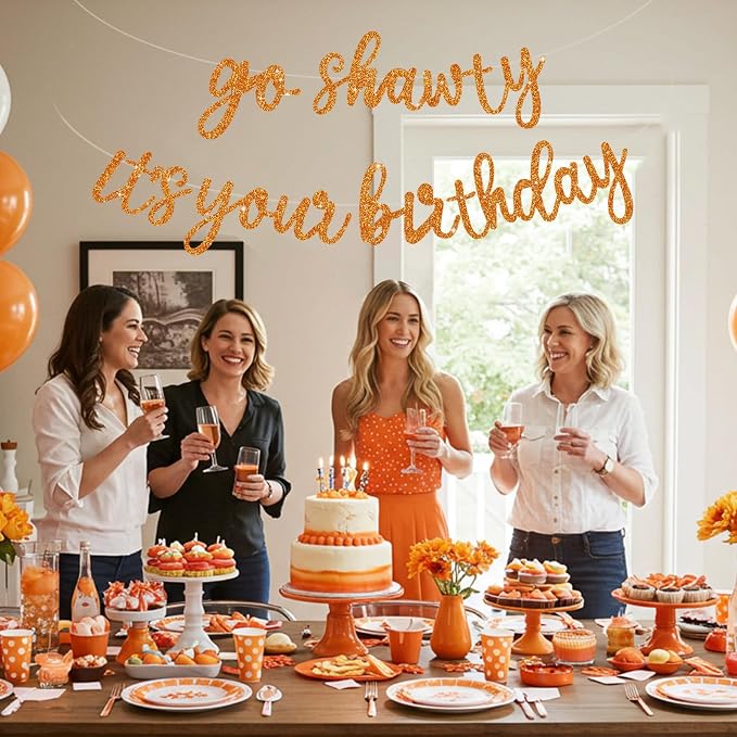 BEISHIDA Orange Pre-Strung Go Shawty It's Your Birthday Banner Decor | Glitter - Image 5