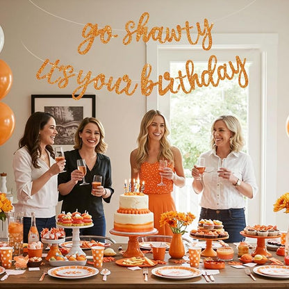BEISHIDA Orange Pre-Strung Go Shawty It's Your Birthday Banner Decor | Glitter - Image 5