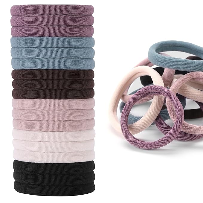 60 Pcs 2 Inch Neutrals No Damage Hair Ties for Women Thick Hair, Large Soft Seamless Nylon Fabric Ponytail Holders Elastics Band for Women