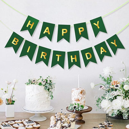 Green Happy Birthday Banner, Dark Green and Gold Party Decorations Sigh - Image 6