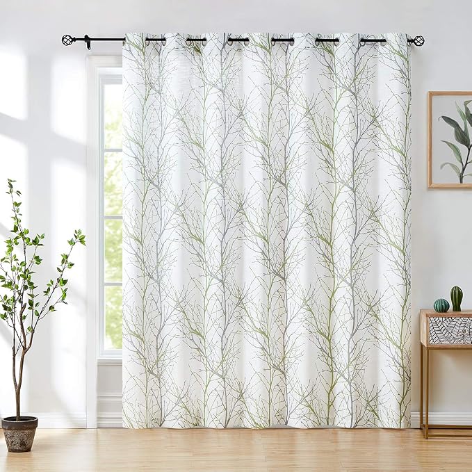 FMFUNCTEX Linen Green Gray Semi Sheer Patio Curtains 96 Inch Long 1 Panel | by Fmfunctex