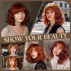 MISSQUEEN Orange Wavy Wigs With Bangs Curly Short Bob Wigs for Women for Heat Resistant Fiber Synthetic Colorful Wig for Daily Party Cosplay Chrismas Halloween Used