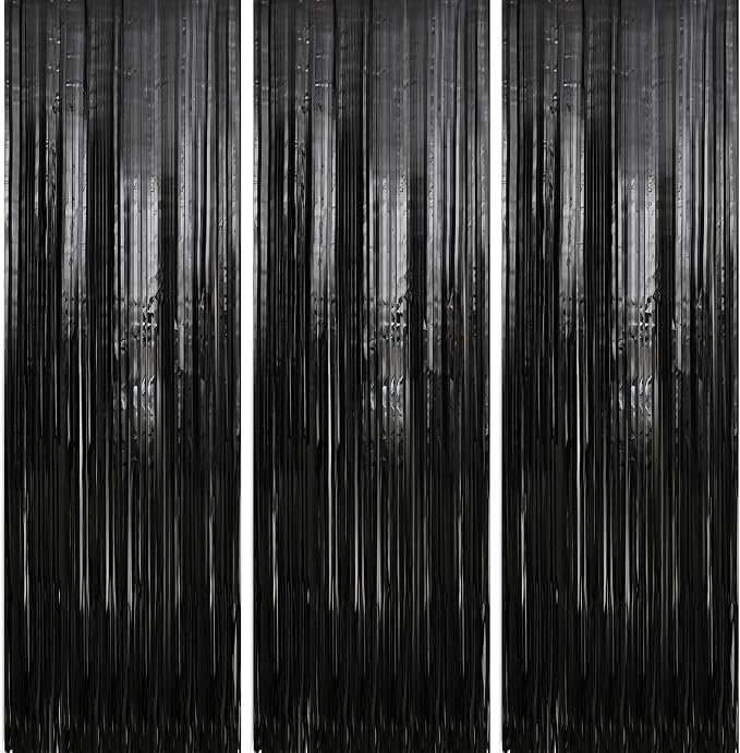 3 Pack 3.3 x 9.9 ft Black Fringe Backdrop Streamers Party Decorations | Foil by Crosize