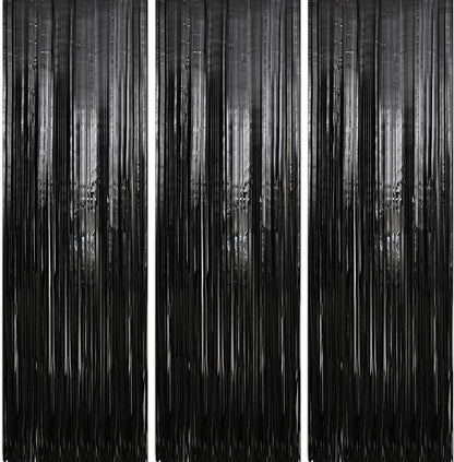 3 Pack 3.3 x 9.9 ft Black Fringe Backdrop Streamers Party Decorations | Foil by Crosize