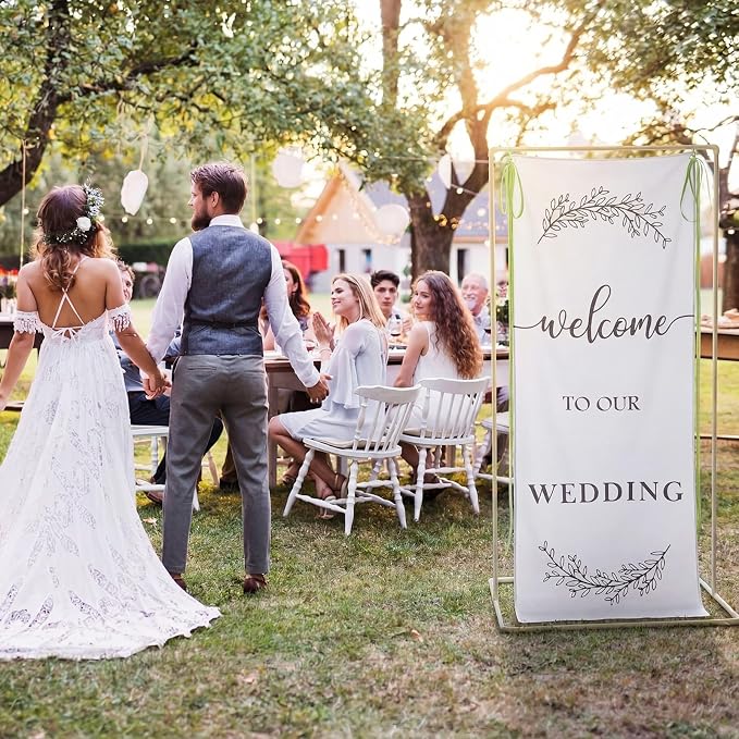 Yousoontic Welcome to Our Wedding Linen Rustic Wedding Welcome Banner Plain - Image 4