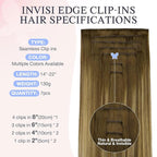 DOORES Invisible Clip in Hair Extensions 18 inch 130g 7pcs, Real Human Hair Invisi Edge Clip in Extensions, Virgin PU Clipins Straight Thickening, 6BT18D Medium Brown Highlighted Dirty Blonde