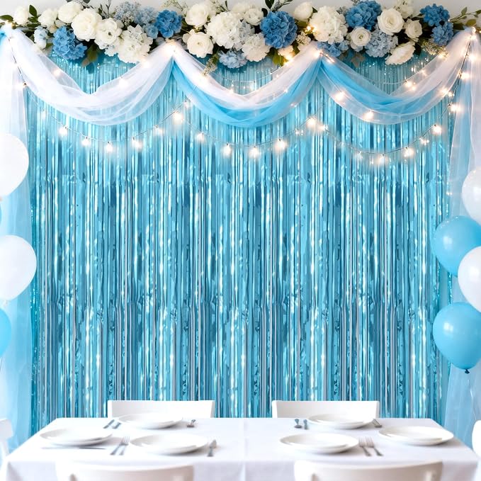jijAcraft Light Blue Tinsel Foil Fringe Curtain, 3 Pack 3.2x6.5 Feet Party - Image 7