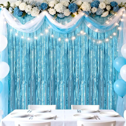 jijAcraft Light Blue Tinsel Foil Fringe Curtain, 3 Pack 3.2x6.5 Feet Party - Image 7
