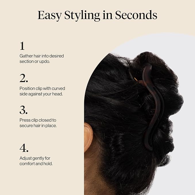 Kitsch Flat Hair Clips for Women - Strong Hold, No Slip Grip Flat Claw Clips | Sleek Curved Design For Comfortable Look | Hair Accessories For Girls | Ideal Gifts for Women - Black & Tortoise, 2pcs