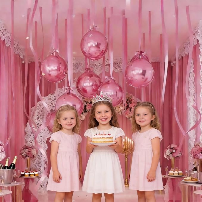 Adorely 6Pcs Pink Round Foil Balloons, Giant 4D Round Ball Balloons, 22 Inch - Image 4