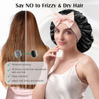 YFONG 100% 22 Momme Mulberry Silk Bonnet for Sleeping Women, Larger Double Layer Silk Hair Wrap for Curly Short Long Hair, Non-Slip Sleep Cap Turban with Elastic Tie Band (Pink & Black)