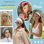TERSE Fashion Headbands for Short Hair Non-Slip Elastic Floral Hairbands, Soft Fabric 2 Inches Thick Cute Head Accessories for Women and Girls