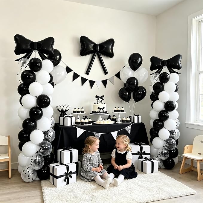 Black and White Bow Balloon Column Stand Kit Set of 2 - Image 2