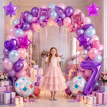TONIFUL Girl‘s Purple Pink Music Themed 7th Birthday Decorations | 40 Inch - Image 4
