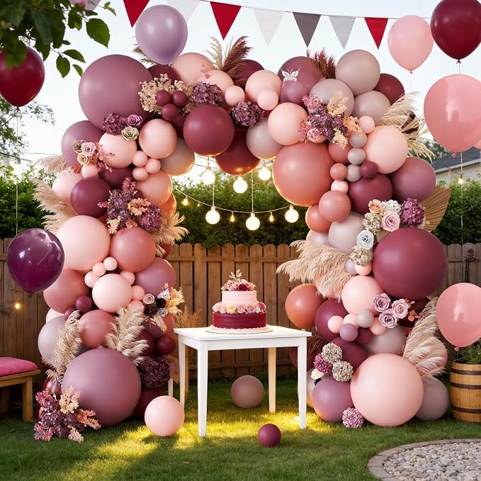 Dusty Rose Pink Balloon Garland Arch, Retro Purple Burgundy Pink Balloons - Image 3