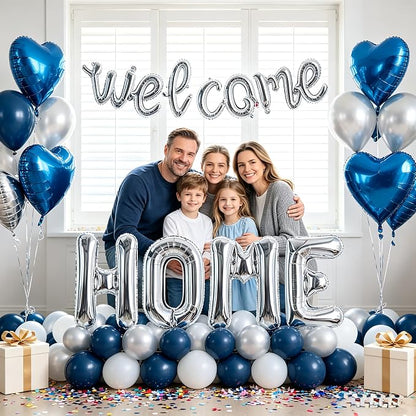 TONIFUL 2 Size Silver Foil Welcome HOME Letter Balloons Banner Decorations | - Image 3