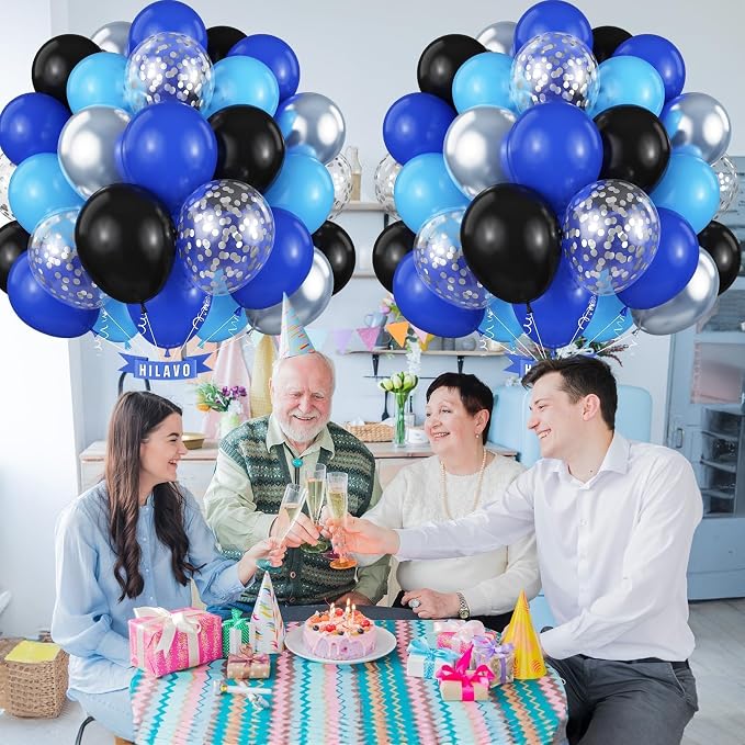 Blue Black Balloons 60 Pcs Royal Blue Black and Metallic Silver Confetti - Image 9