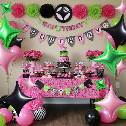 TONIFUL 30Pcs Four Pointed Star Balloon Light Pink Green Black Foil Balloon | - Image 3