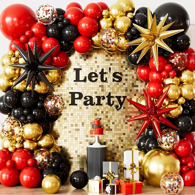 Red Black and Gold Balloons Arch Garland Kit – 131Pcs Latex Balloons by Haolongfa