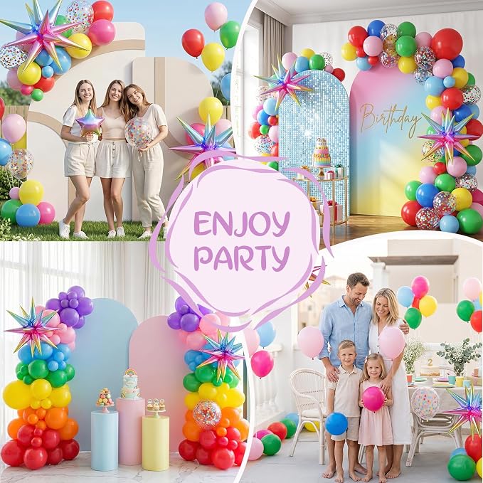Rainbow Balloons, 12 Inches Yellow Hot Pink Lime Green Blue Red Neon Balloons - Image 6