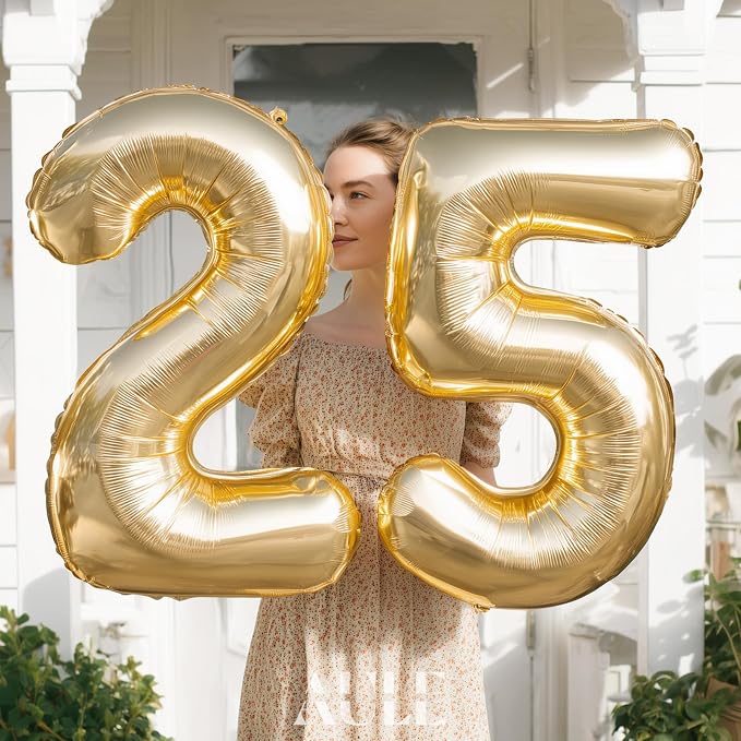 AULE 40 Inch Light Gold 25 Balloon Number Foil 0-9 Birthday Big Numbers | - Image 3
