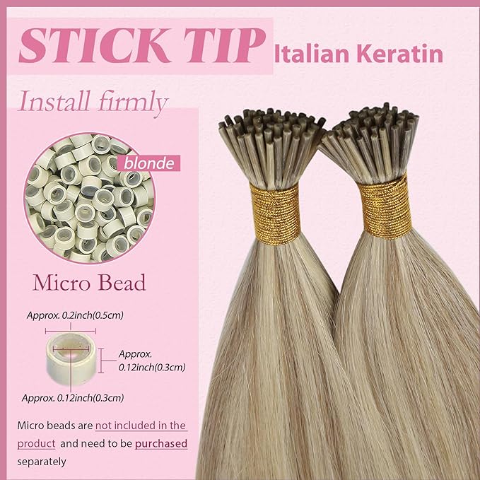 YoungSee Itip Hair Extension Real Human Hair Blonde I Tip Hair Extensions Golden Blonde Highlight I-Tip Hair Extension 24 Inch Hair Extension Keratin for Long Hair 50g 50s