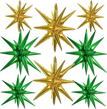 TONIFUL 8 Pcs Green and Gold Explosion Star Foil Balloon Party Decoration | 22 by TONIFUL