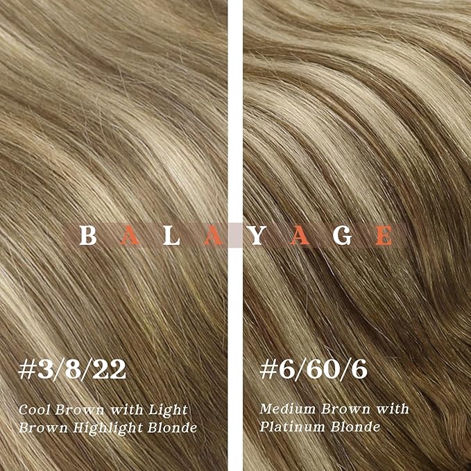 Ve Sunny Balayage Clip in Hair Extensions Real Human Hair Brown Blonde Human Hair Clip in Extensions Balayage Chestnut Brown with Blonde Ombre Clip in Human Hair Extensions 80g 5pcs 12Inch