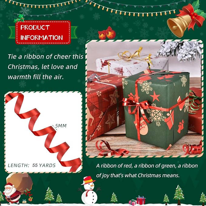 3 Rolls Holiday Ribbon, Christmas Curling Ribbon - Image 4