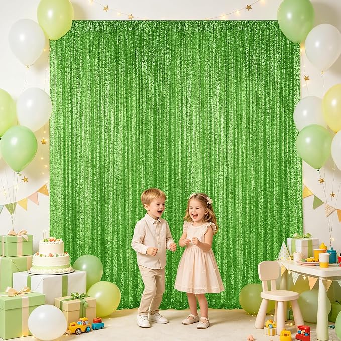 Hahuho Light Green Sequin Backdrop Curtain, Banquet Decoration（2 Panels - Image 3