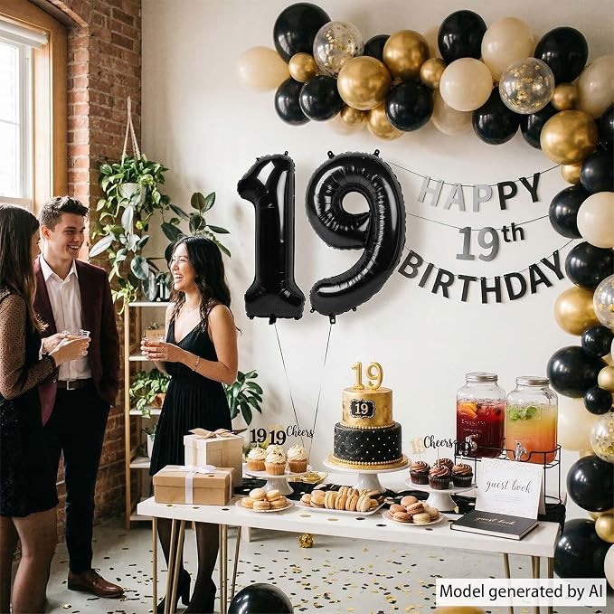 Black Number 19 Balloon 40 Inch, Foil Numeral - Image 7