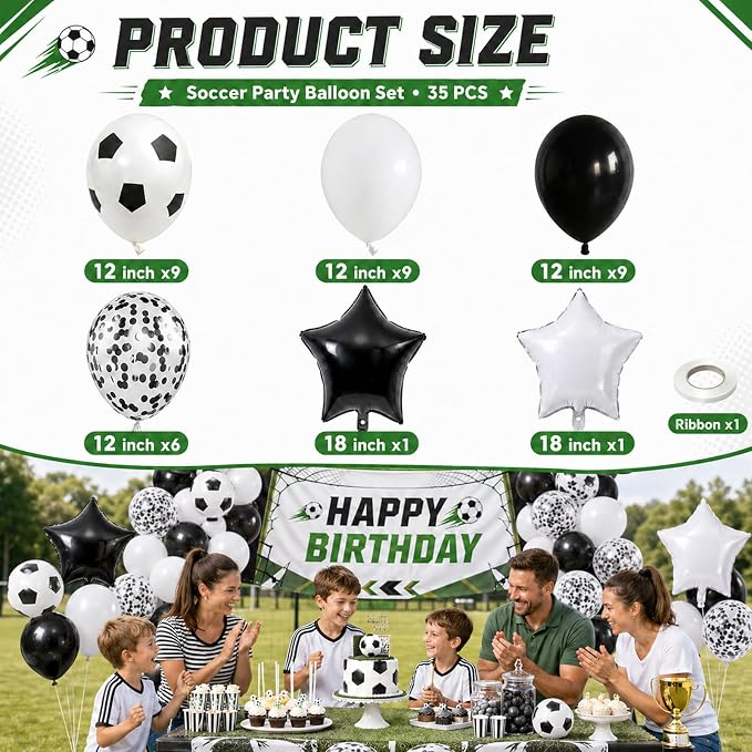 Soccer Balloons, 12Inch Black White Soccer Printed Latex Balloons, 18 Inch - Image 2