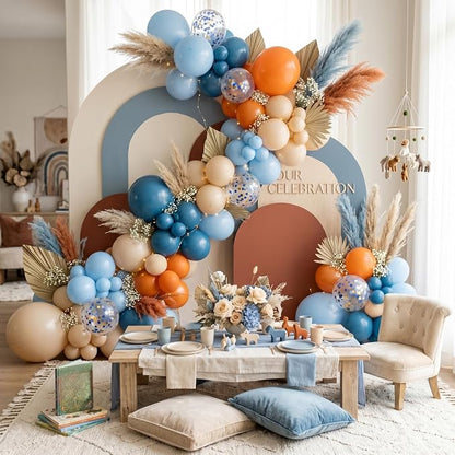 Blue and Orange Balloons, 12 Inch Orange Light Blue Nude Apricot Confetti - Image 4