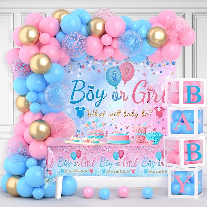 Frigg Pink Blue Gender Reveal Decorations | Balloon Arch Kits, Tablecloths by Frigg