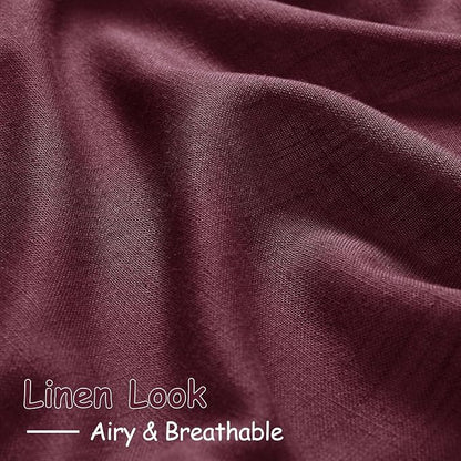 Burgundy Linen Curtains for Living Room 126 Inches Long Light Filtering Semi - Image 4