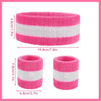 3 Pcs Sweat Band Set, 1 Pcs Headband and 2Pcs Wristbands, Pink Strips Sweatbands for Women Sports Fitness 80s Costumes Accessories(Pink)