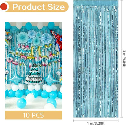 10 Pack Blue Foil Curtain Backdrop 3.2ft x 9.8ft Metallic Tinsel Foil Fringe - Image 3