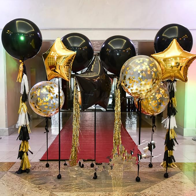 PartyWoo Black Large Round Giant 4D Jumbo Foil Balloons 6pcs 22 Inch | 22 Inch - Image 2