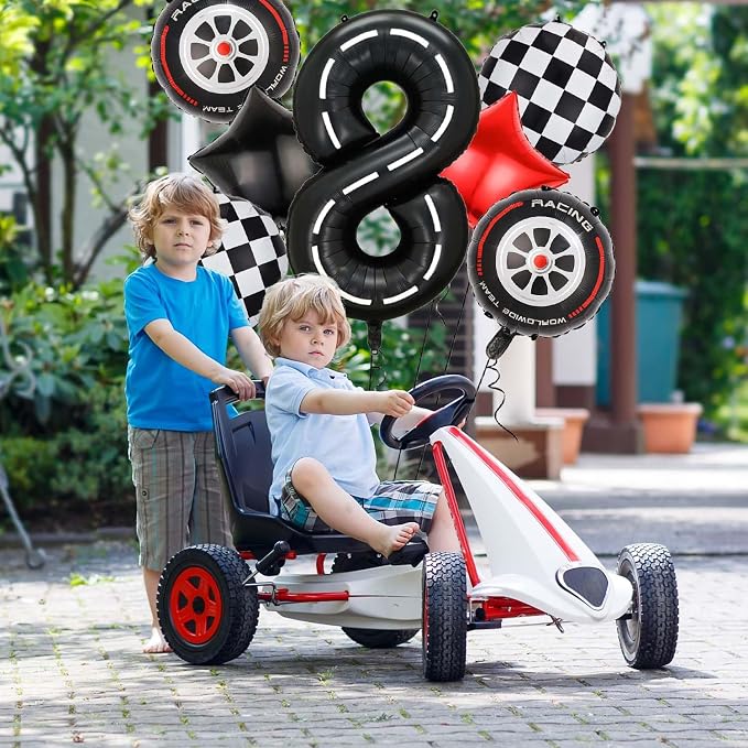 Race Car Balloons, 40 Inch Racetrack Number 8 Balloon, Big Number Balloons Black - Image 3